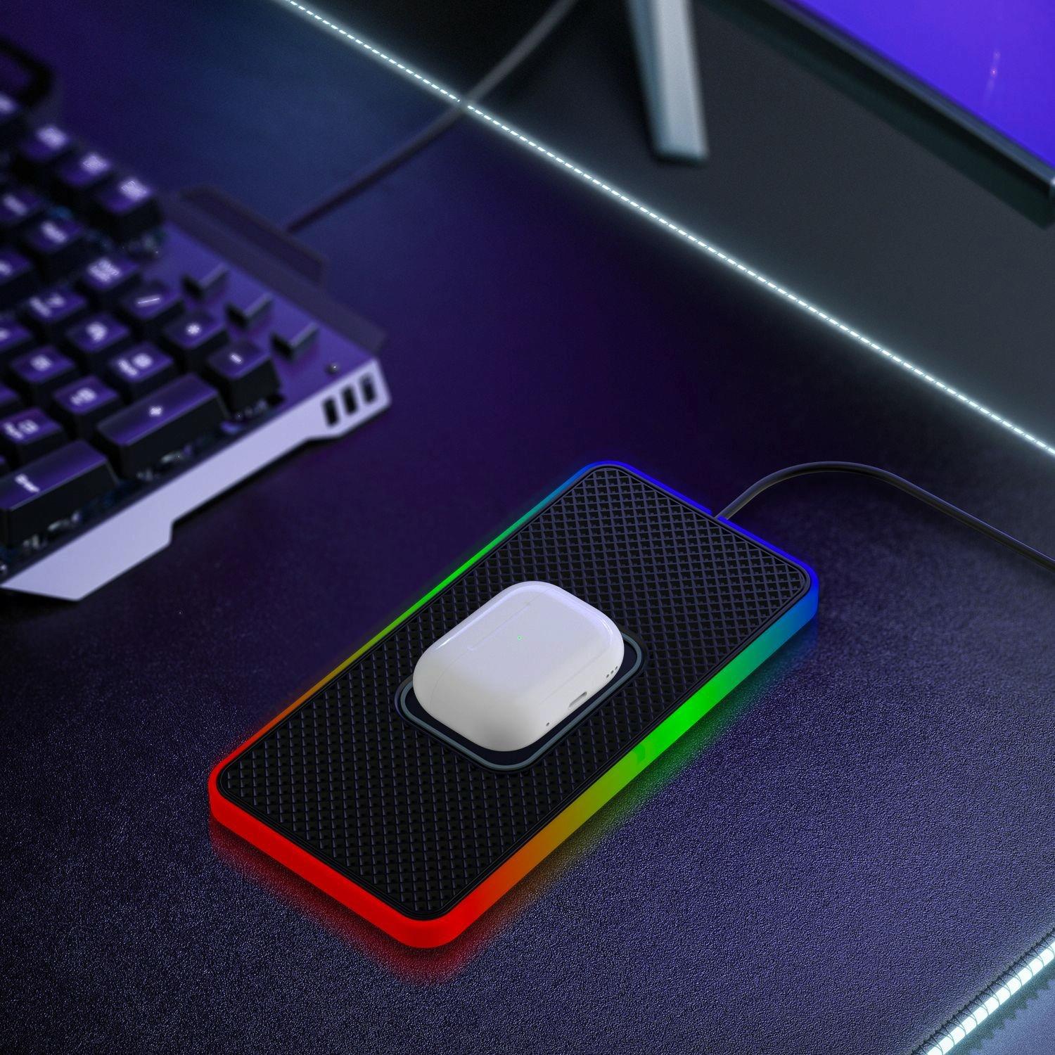 15w 2-in-1 Car Wireless Charger with Non-slip Mat and Colourful Light - 0.3m Usb Cable - Usb-C/Type-C Cable 0.3M