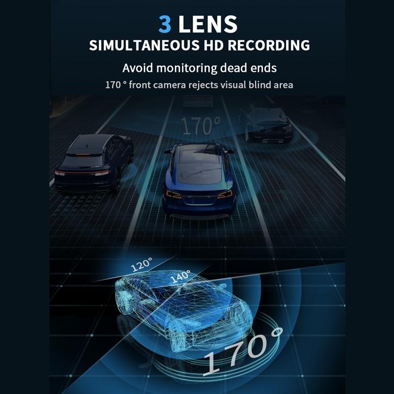 3-in-1 Car Dash Cam with Wifi 1080p Night Vision 3 Ips Screen 32gb - 32G