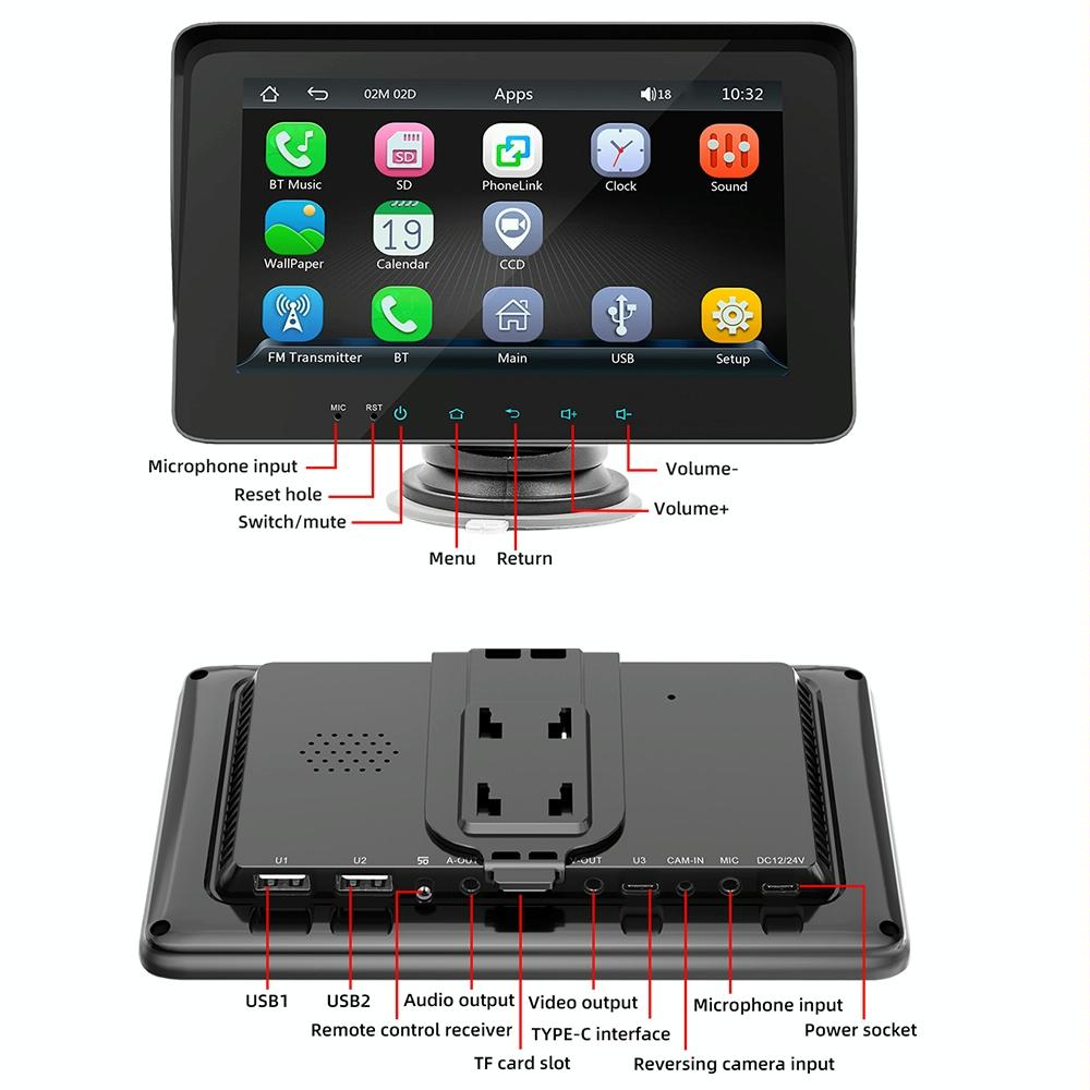 7 Inch Car Mp5 Player W / Carplay & Android Auto - Black